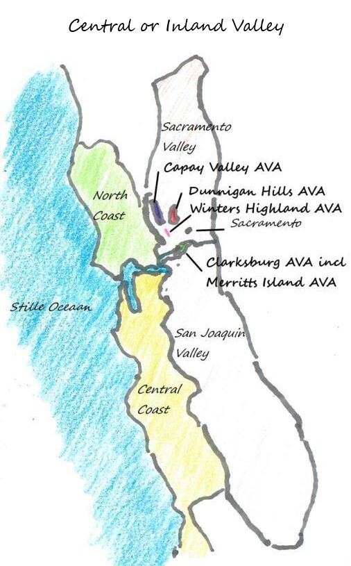 Warm Sacramento Valley met haar subappellaties